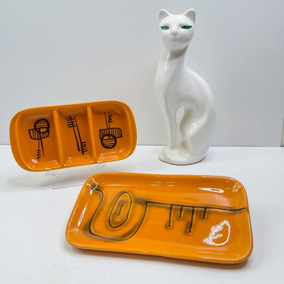 RARE VTG ISRAELI CERAMIC POTTERY BOWL & WOOD TRAY FOR SERVING dishes ISRAEL # - Picture 2 of 7